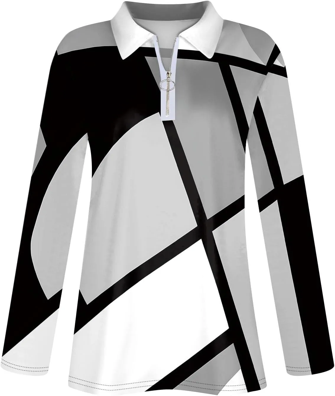 Womens Long Sleeve Tops Fall Fashion Sweatshirts Zipper V-Neck Long Sleeve Shirt Casual Printed Pullover