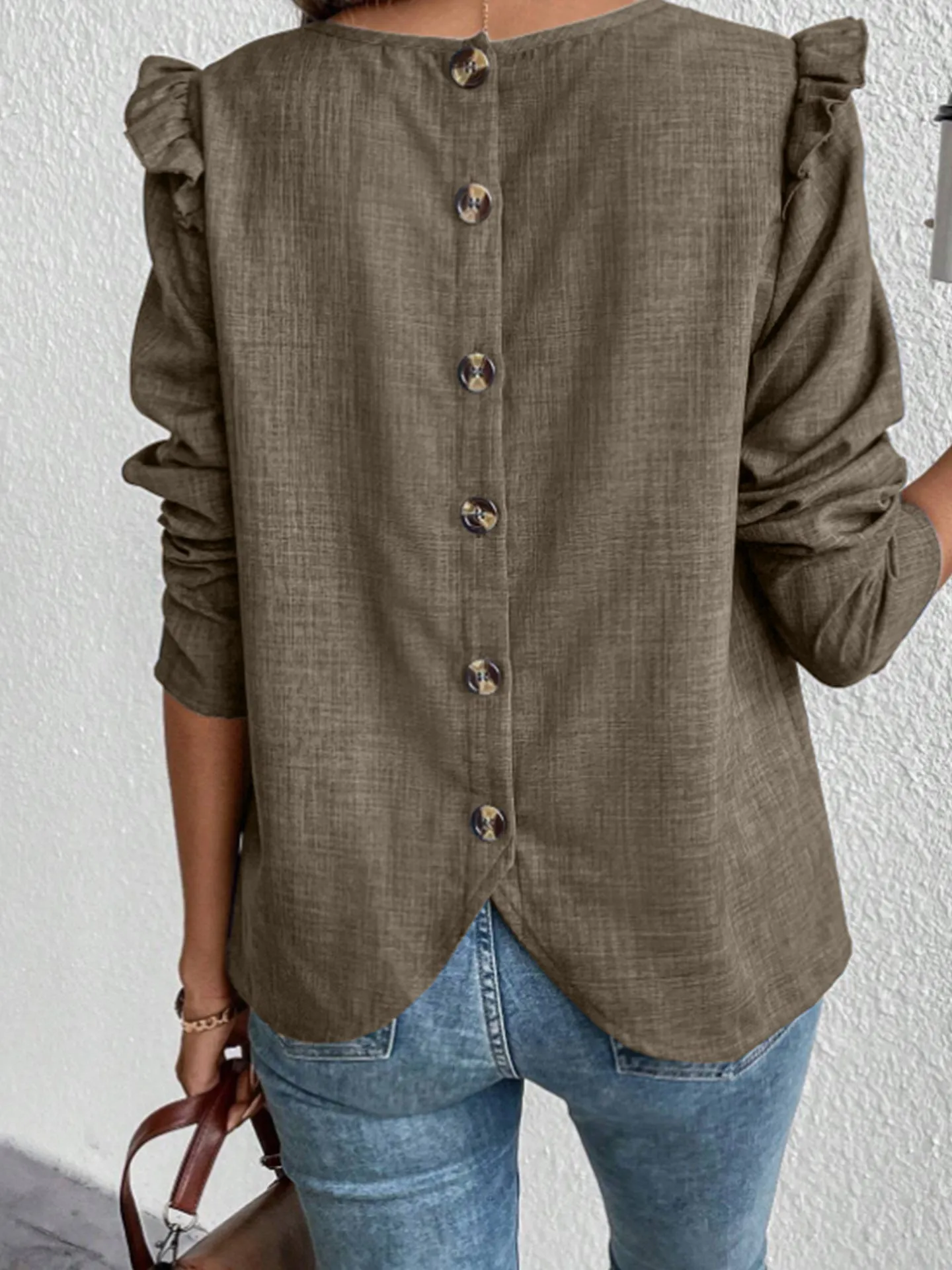 Women's Long-sleeved Solid Color Back Single-breasted Fashion Blouses