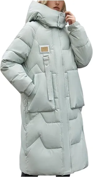 Women's Longer Length Cocoon Puffer Coat,Full Zip Hoodies Stand Collar Jacket Women Quilted Padded Coat Winter Outerwear