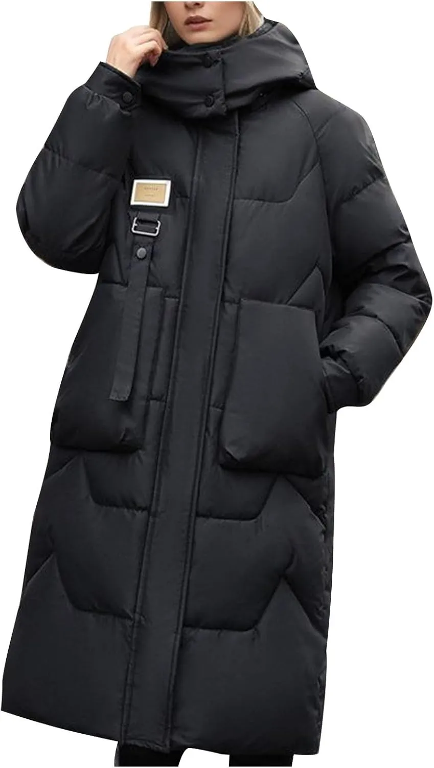 Women's Longer Length Cocoon Puffer Coat,Full Zip Hoodies Stand Collar Jacket Women Quilted Padded Coat Winter Outerwear
