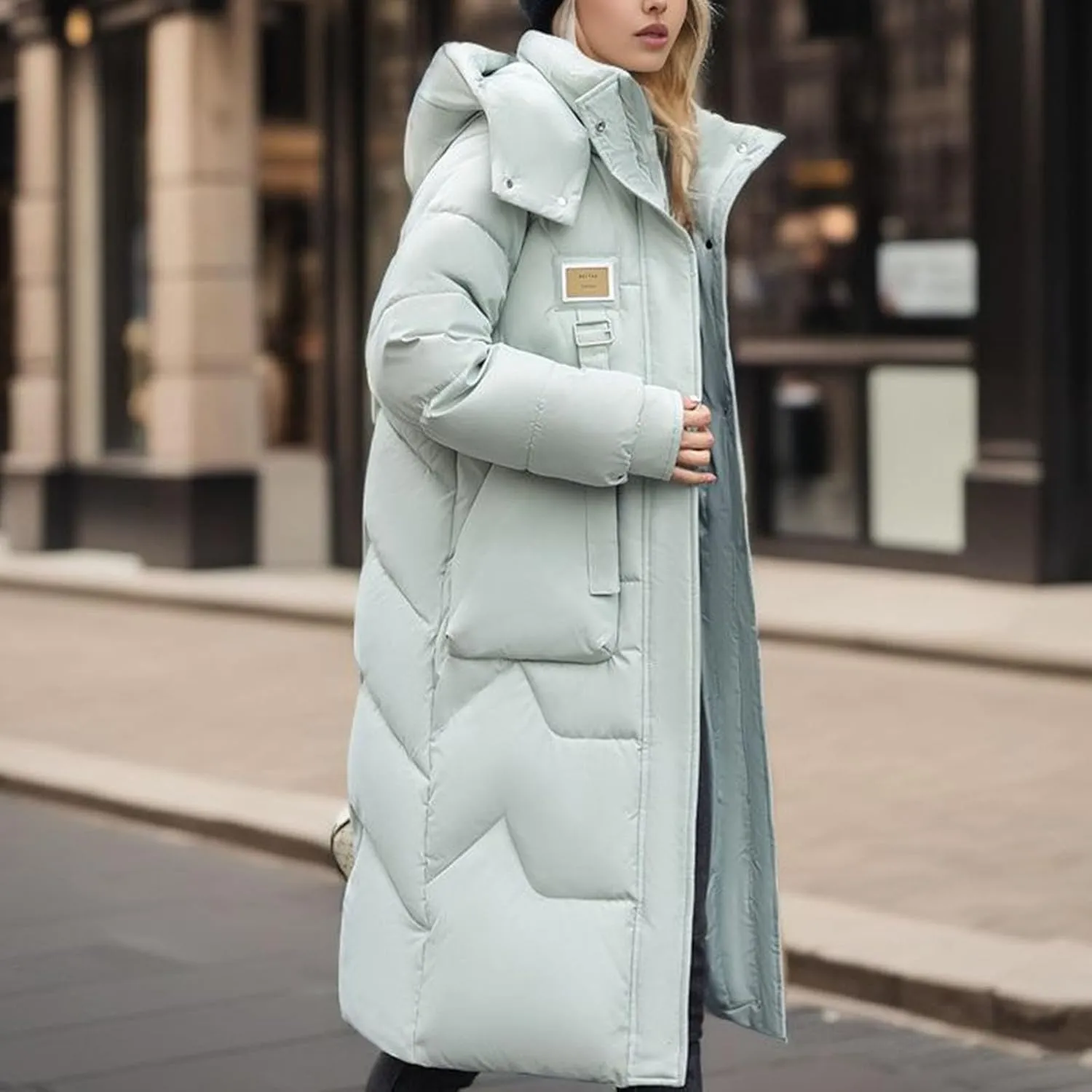 Women's Longer Length Cocoon Puffer Coat,Full Zip Hoodies Stand Collar Jacket Women Quilted Padded Coat Winter Outerwear