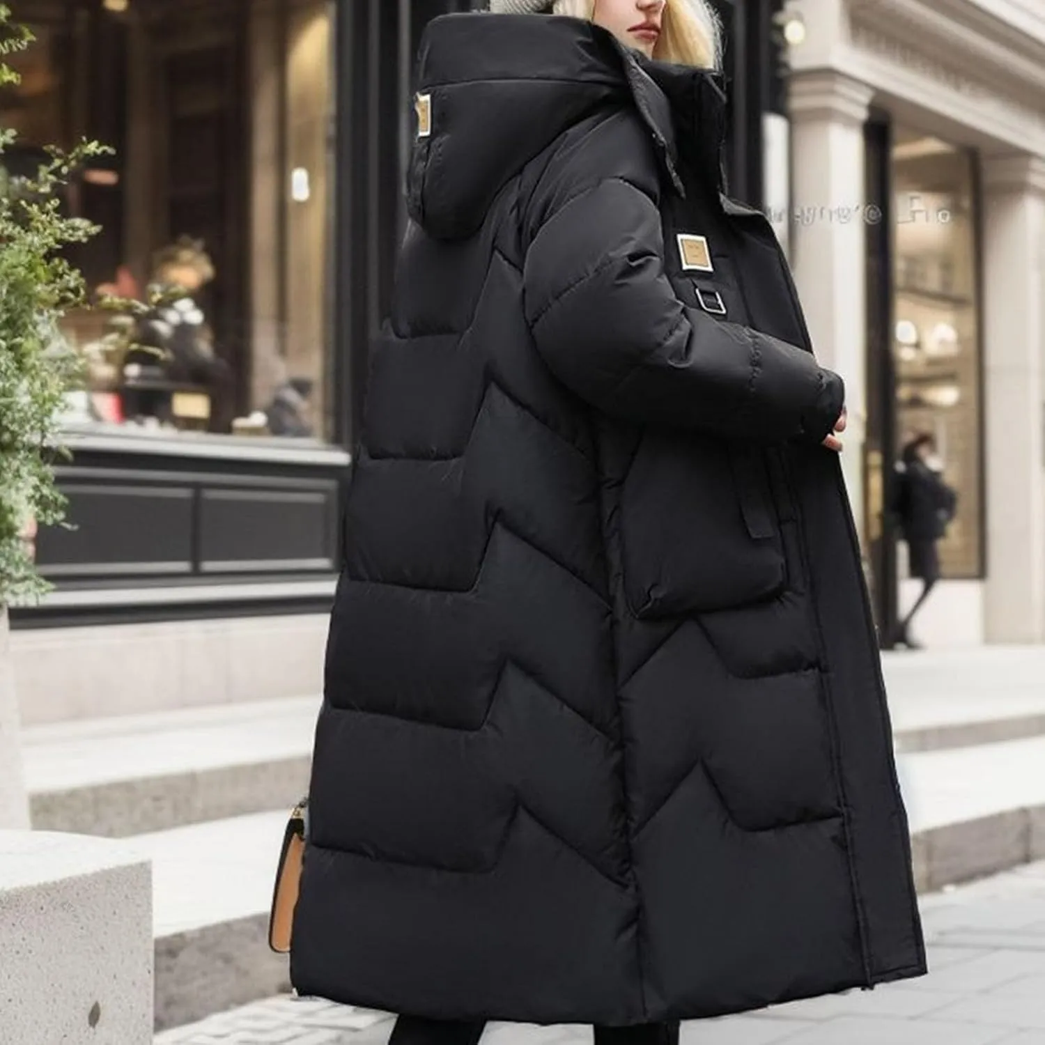 Women's Longer Length Cocoon Puffer Coat,Full Zip Hoodies Stand Collar Jacket Women Quilted Padded Coat Winter Outerwear