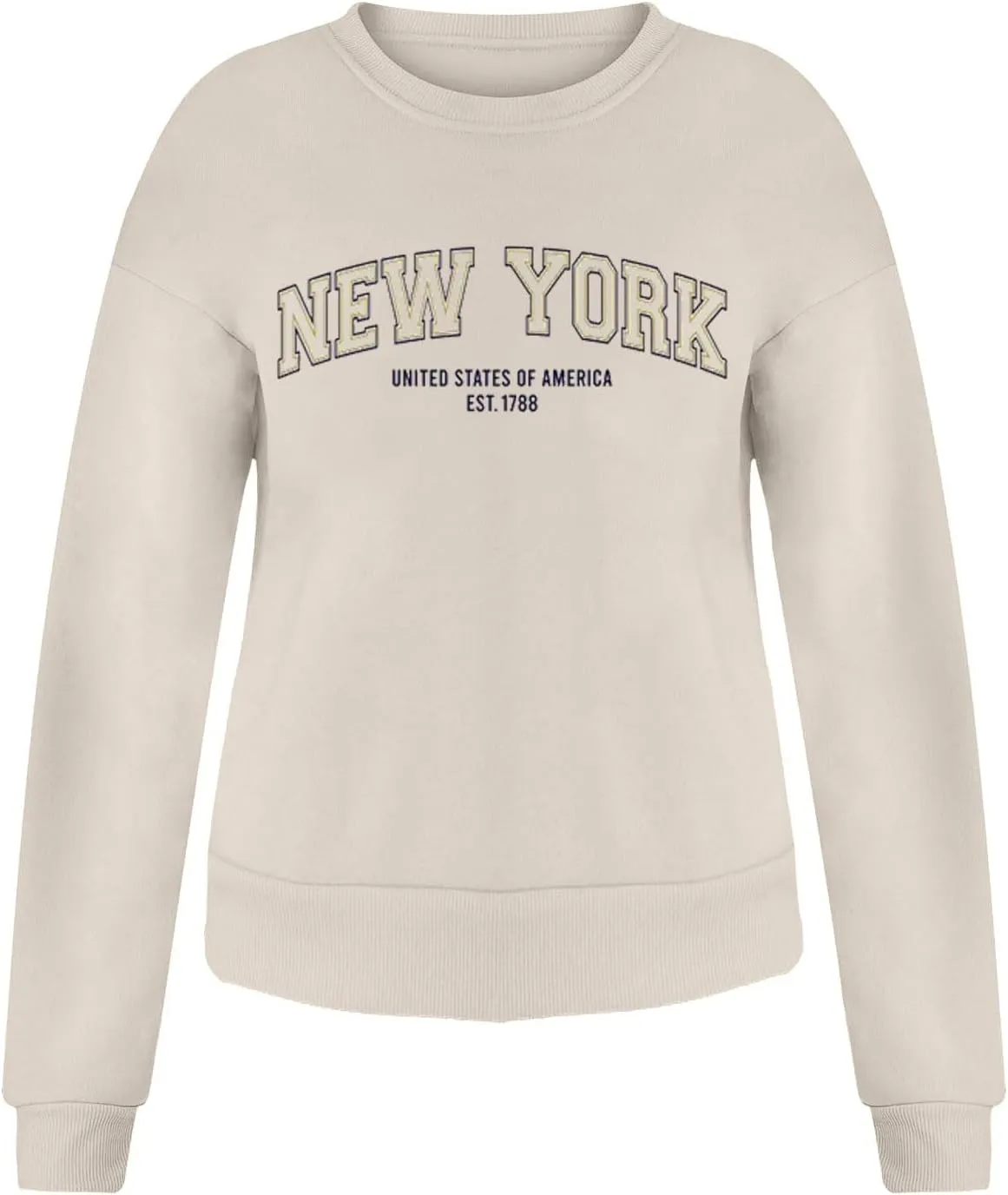 Womens New York Letter Printed Sweatshirt Long Sleeve Crew Neck Casual Pullovers Tops Teen Girls Fall Clothes