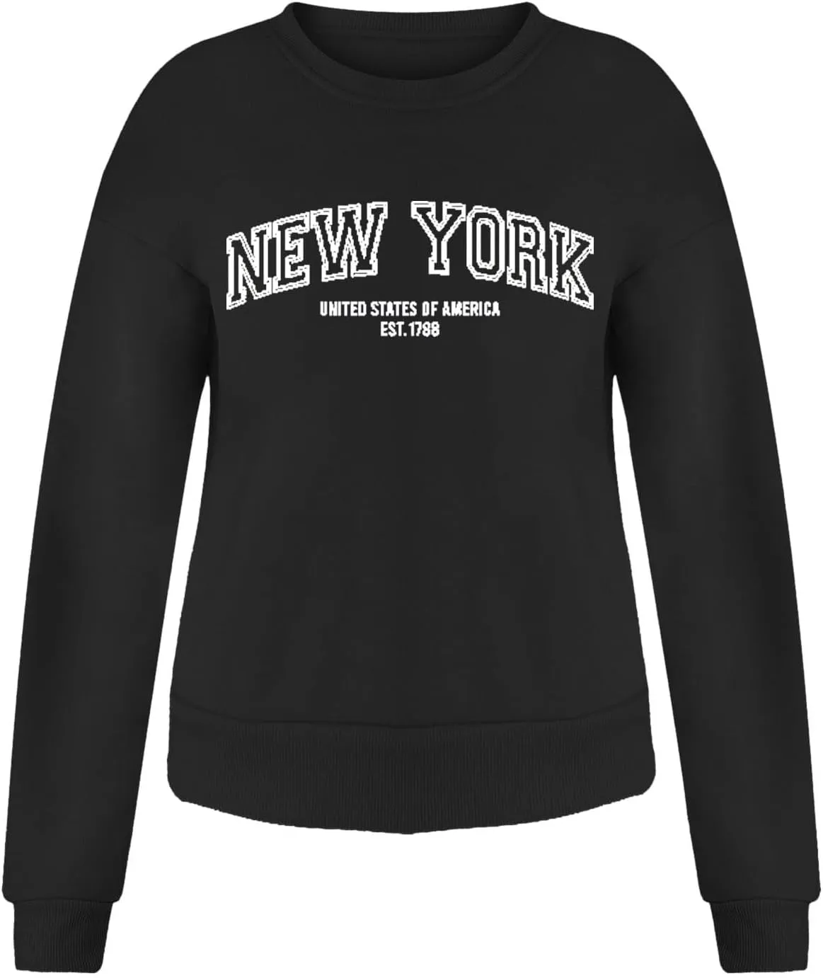 Womens New York Letter Printed Sweatshirt Long Sleeve Crew Neck Casual Pullovers Tops Teen Girls Fall Clothes