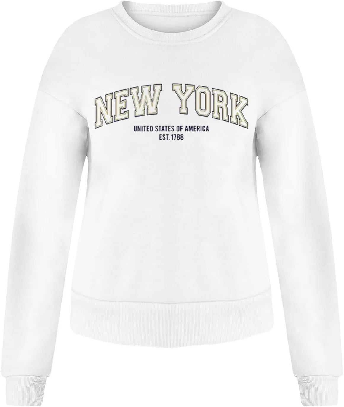 Womens New York Letter Printed Sweatshirt Long Sleeve Crew Neck Casual Pullovers Tops Teen Girls Fall Clothes