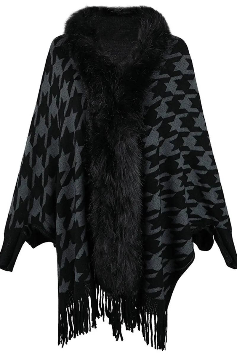 WOMENS OPEN FRONT FUR SHAWL JACKET DoubleStitched Hemming Winter Fashion
