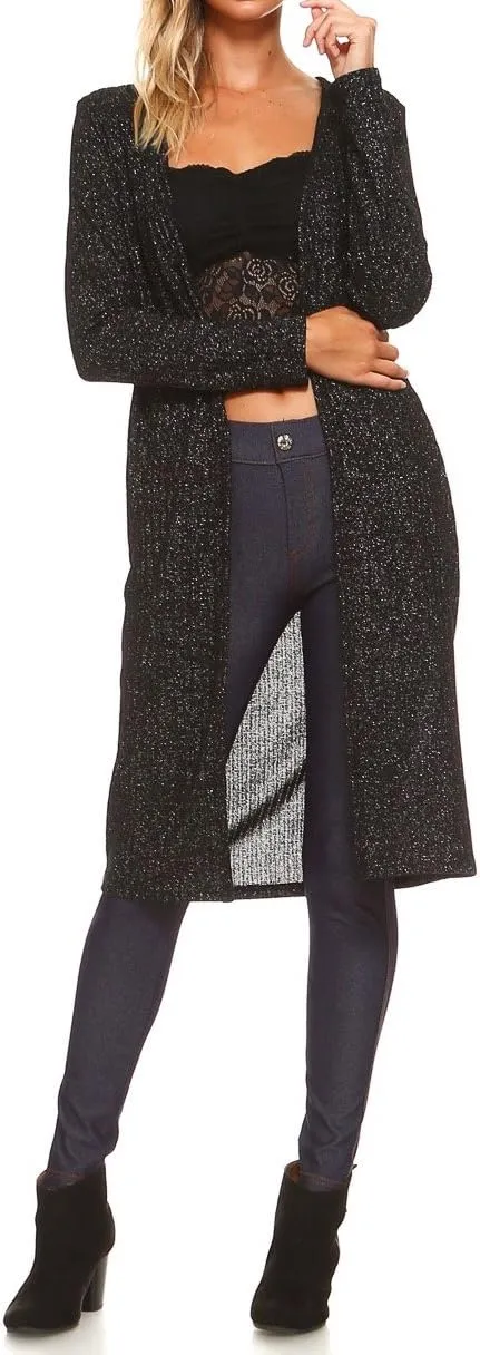 Women's Open-Front Ribbed Lurex Cardigan