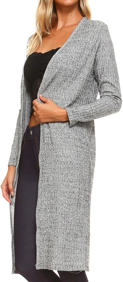 Women's Open-Front Ribbed Lurex Cardigan