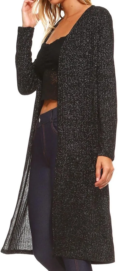 Women's Open-Front Ribbed Lurex Cardigan