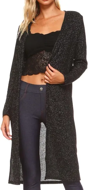 Women's Open-Front Ribbed Lurex Cardigan