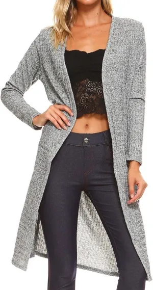Women's Open-Front Ribbed Lurex Cardigan