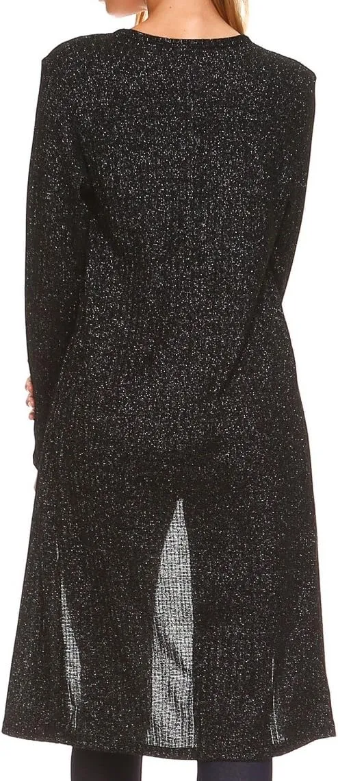 Women's Open-Front Ribbed Lurex Cardigan
