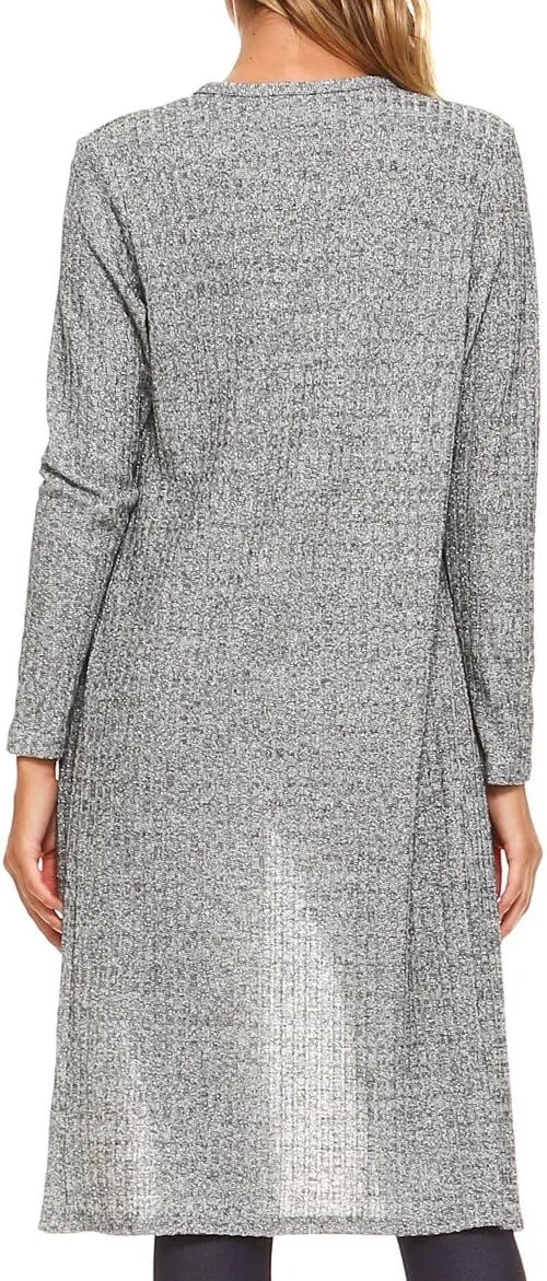 Women's Open-Front Ribbed Lurex Cardigan