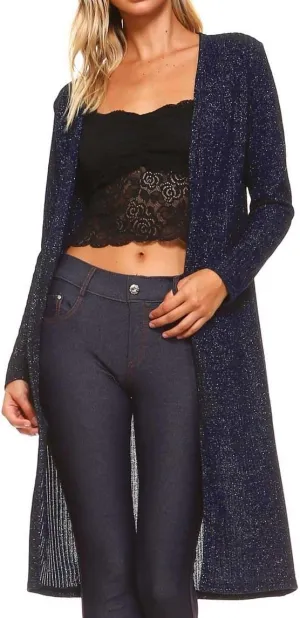 Women's Open-Front Ribbed Lurex Cardigan