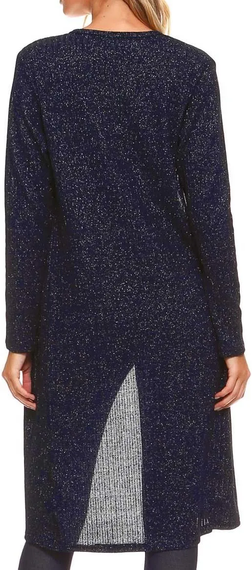 Women's Open-Front Ribbed Lurex Cardigan