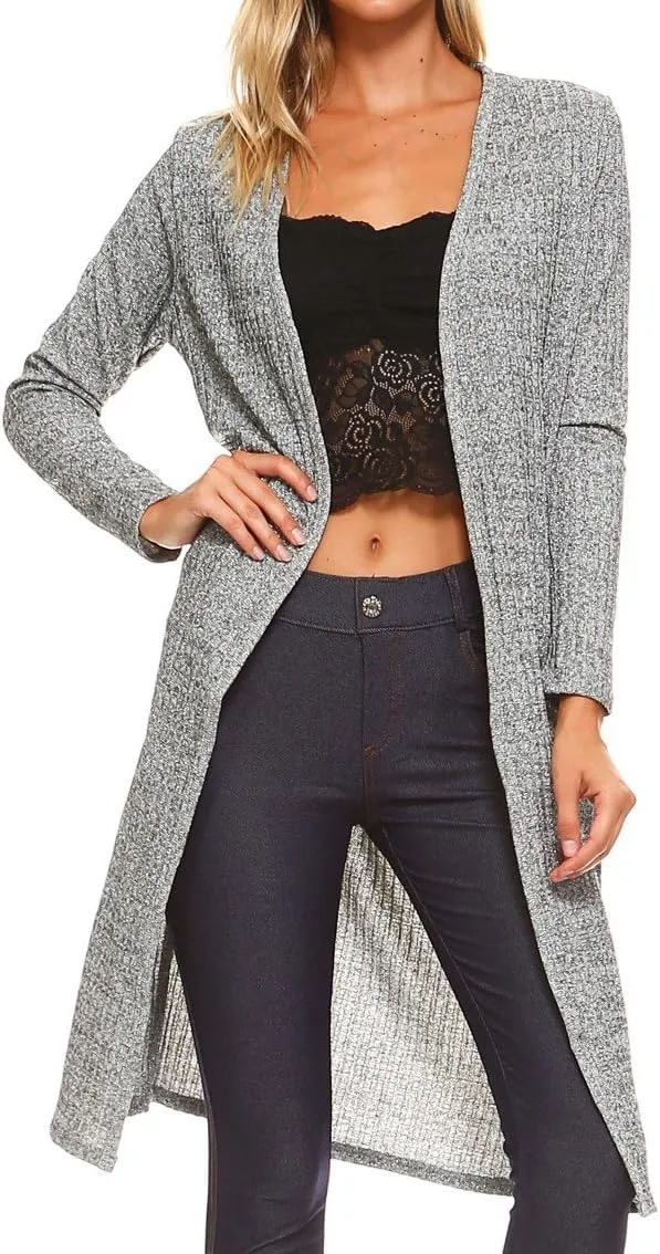 Women's Open-Front Ribbed Lurex Cardigan