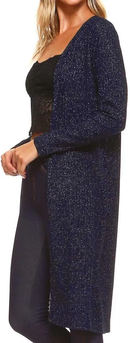 Women's Open-Front Ribbed Lurex Cardigan