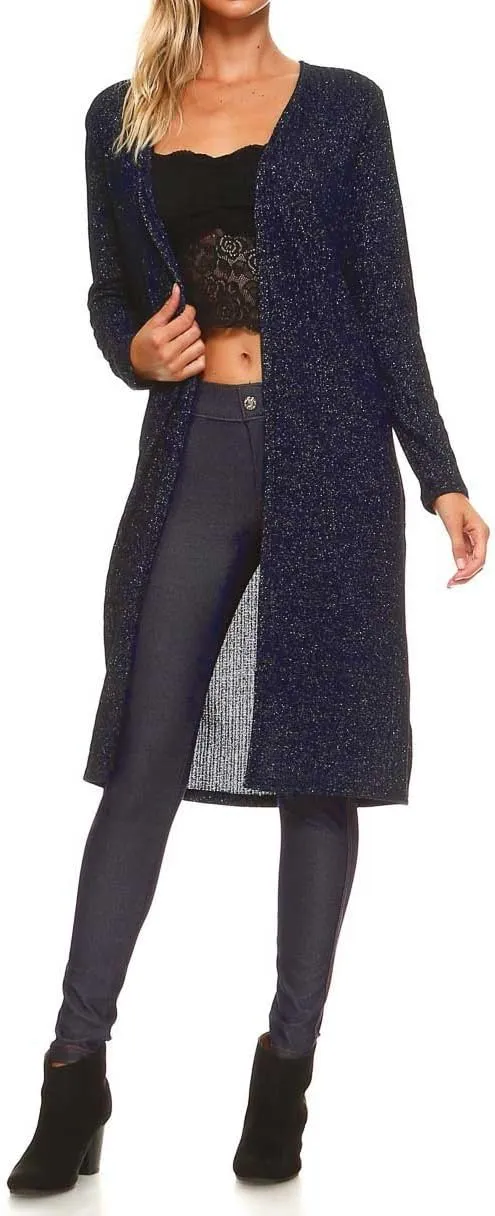 Women's Open-Front Ribbed Lurex Cardigan