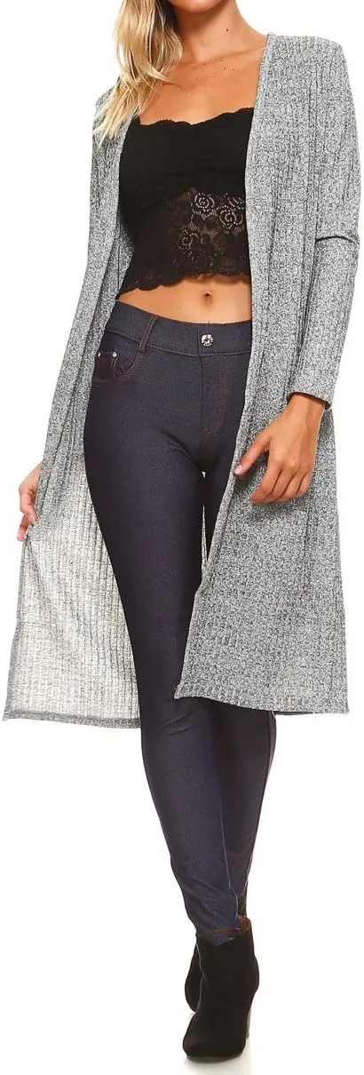 Women's Open-Front Ribbed Lurex Cardigan