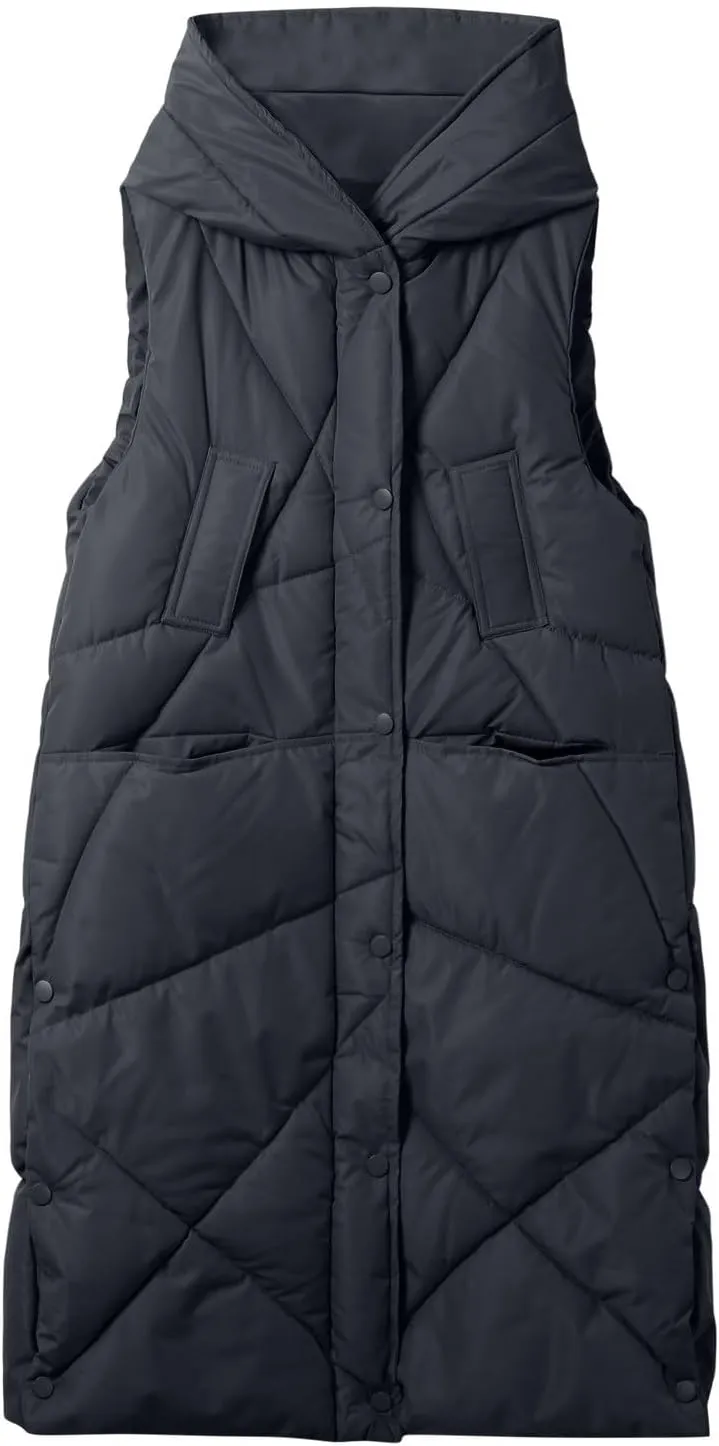 Womens Oversized Lightweight Down Coat Vest Fall Winter Casual Hooded Warm Puffer Jacket Trendy Solid Versatile Outwear