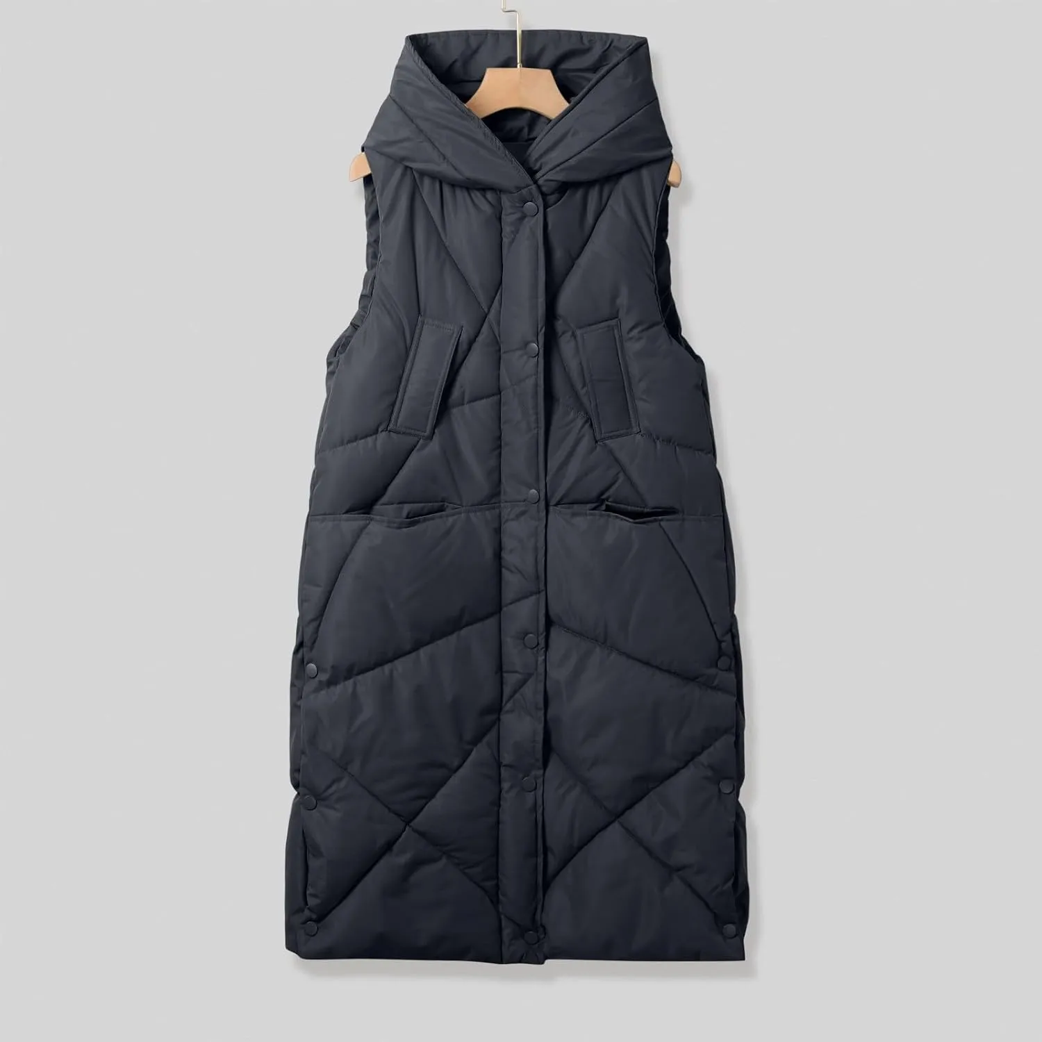 Womens Oversized Lightweight Down Coat Vest Fall Winter Casual Hooded Warm Puffer Jacket Trendy Solid Versatile Outwear