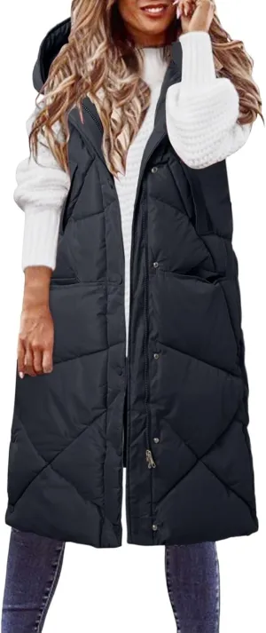 Womens Oversized Lightweight Down Coat Vest Fall Winter Casual Hooded Warm Puffer Jacket Trendy Solid Versatile Outwear