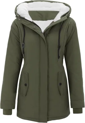 Womens Plus Size Winter Quilted Coat Casual Hooded Lined Fleece Jacket Long Warm Overcoat 2024 Outdoor Travel Outwear
