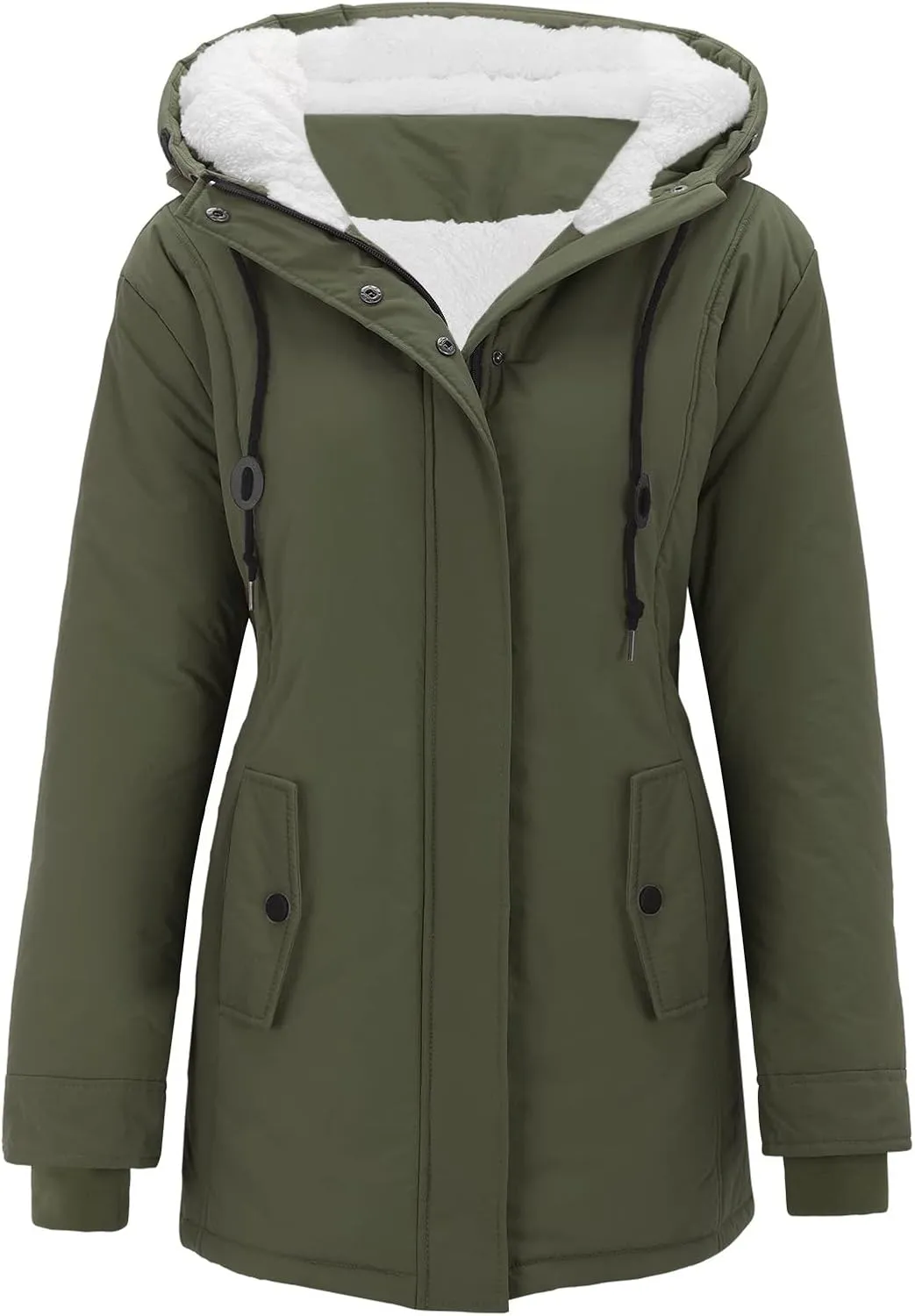 Womens Plus Size Winter Quilted Coat Casual Hooded Lined Fleece Jacket Long Warm Overcoat 2024 Outdoor Travel Outwear