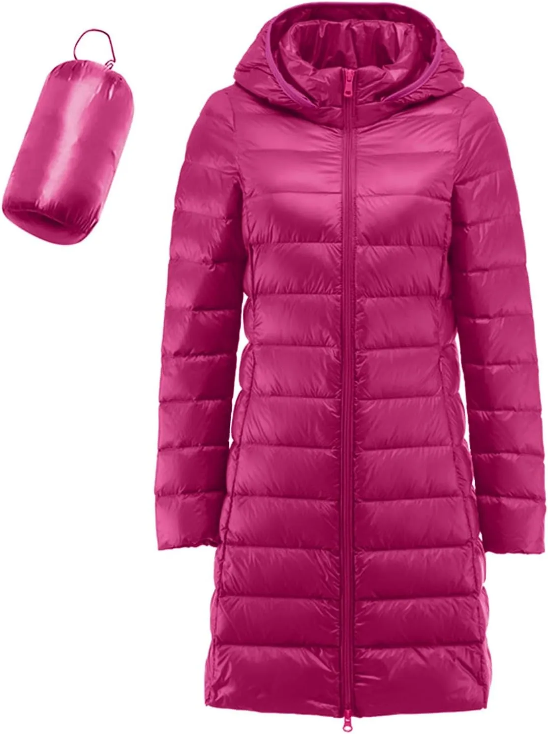 Womens Puffer Jacket 2024 Winter Warm Packable Down Jackets Lightweight Slim Fit Long Hooded Duck Coat Pockets