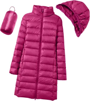 Womens Puffer Jacket 2024 Winter Warm Packable Down Jackets Lightweight Slim Fit Long Hooded Duck Coat Pockets