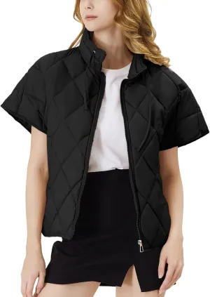 Women's Puffer Vest Short Sleeves Lightweight Outerwear Vests Quilted Jacket Coat with Pockets