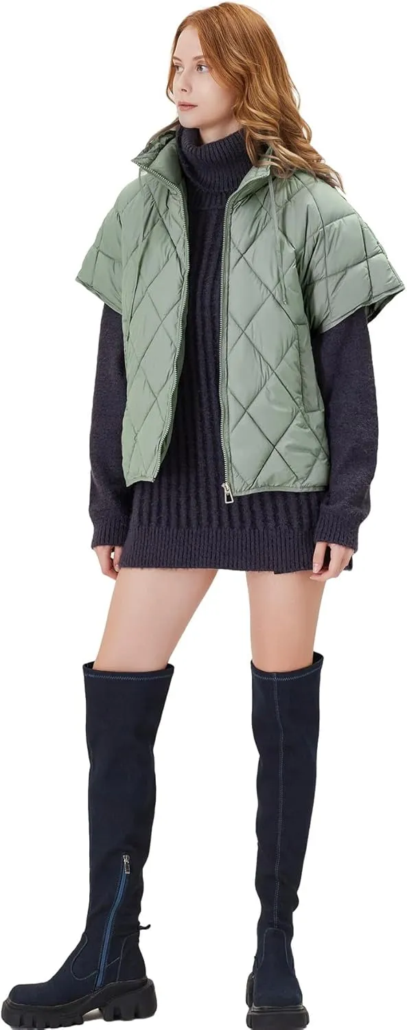 Women's Puffer Vest Short Sleeves Lightweight Outerwear Vests Quilted Jacket Coat with Pockets