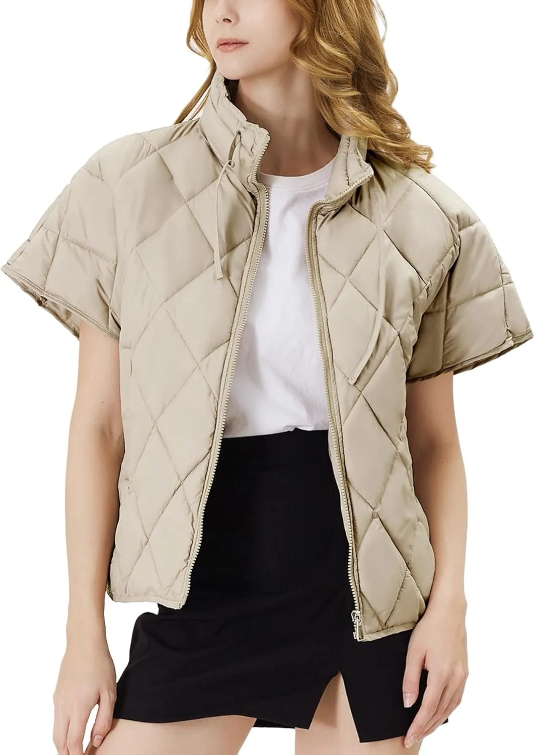 Women's Puffer Vest Short Sleeves Lightweight Outerwear Vests Quilted Jacket Coat with Pockets