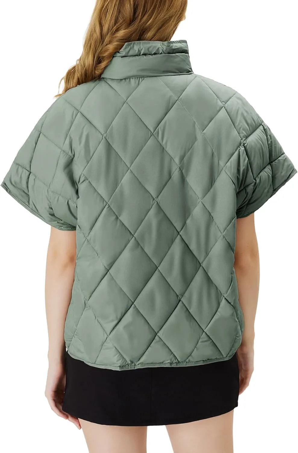 Women's Puffer Vest Short Sleeves Lightweight Outerwear Vests Quilted Jacket Coat with Pockets