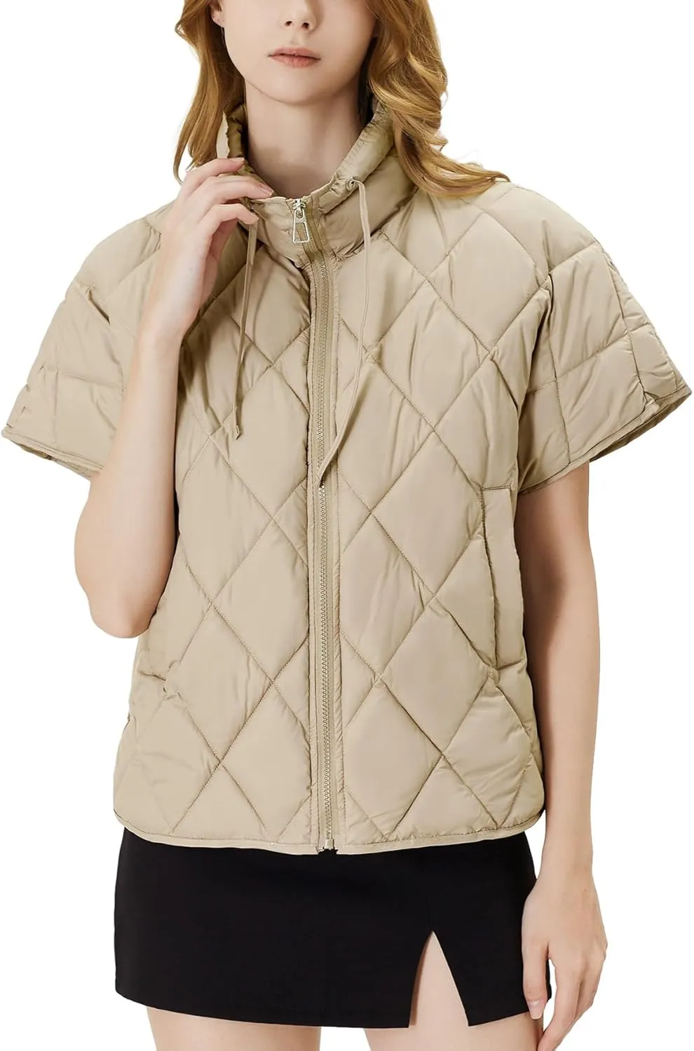 Women's Puffer Vest Short Sleeves Lightweight Outerwear Vests Quilted Jacket Coat with Pockets