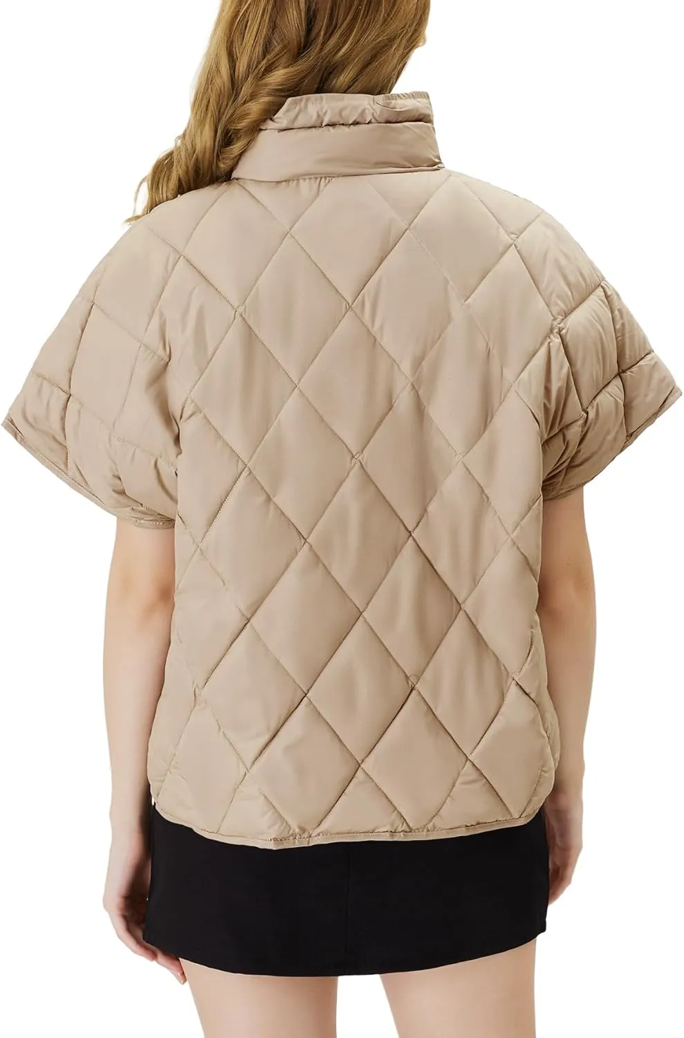 Women's Puffer Vest Short Sleeves Lightweight Outerwear Vests Quilted Jacket Coat with Pockets