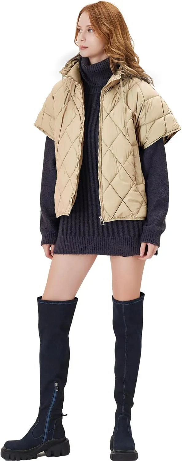 Women's Puffer Vest Short Sleeves Lightweight Outerwear Vests Quilted Jacket Coat with Pockets