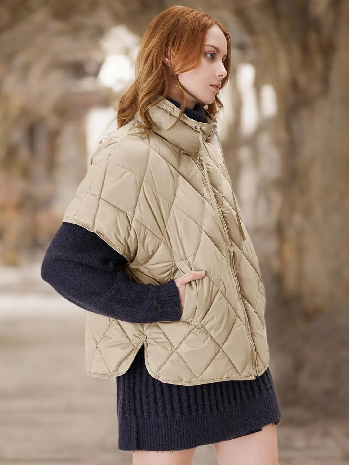 Women's Puffer Vest Short Sleeves Lightweight Outerwear Vests Quilted Jacket Coat with Pockets