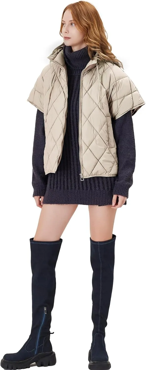 Women's Puffer Vest Short Sleeves Lightweight Outerwear Vests Quilted Jacket Coat with Pockets