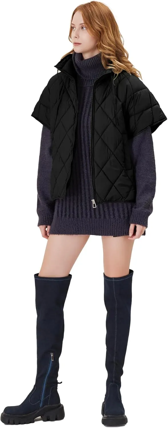 Women's Puffer Vest Short Sleeves Lightweight Outerwear Vests Quilted Jacket Coat with Pockets