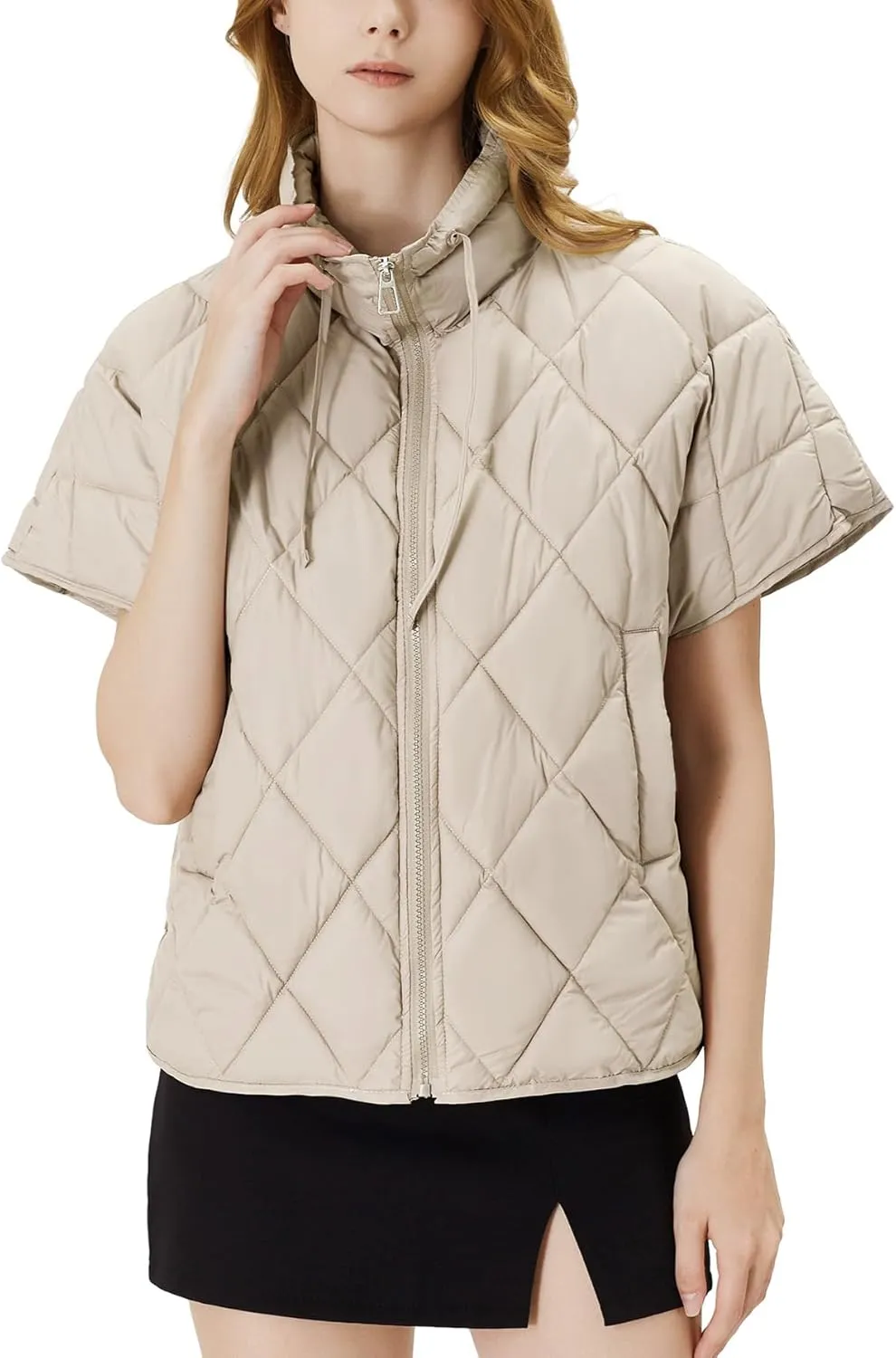 Women's Puffer Vest Short Sleeves Lightweight Outerwear Vests Quilted Jacket Coat with Pockets
