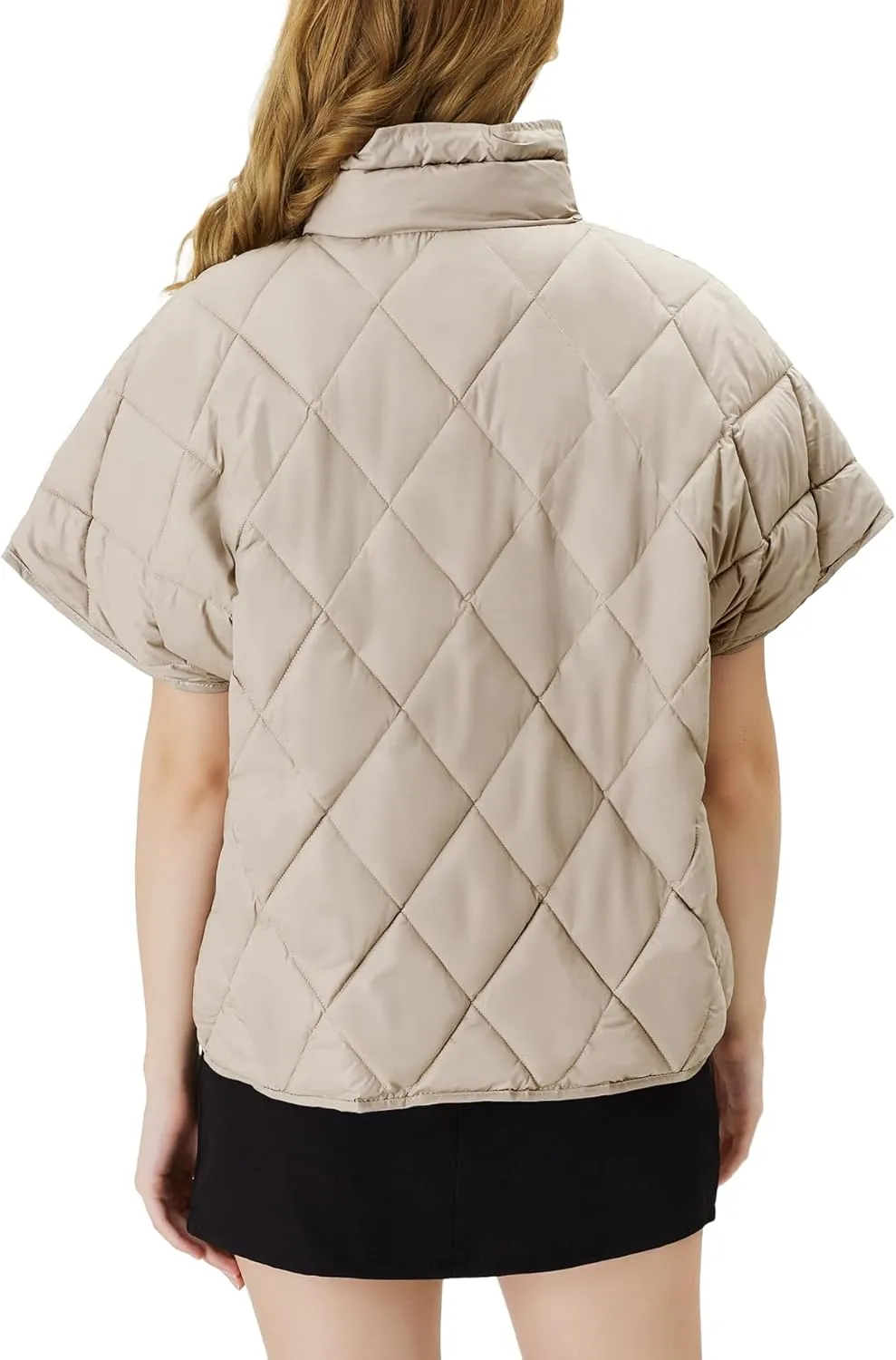 Women's Puffer Vest Short Sleeves Lightweight Outerwear Vests Quilted Jacket Coat with Pockets