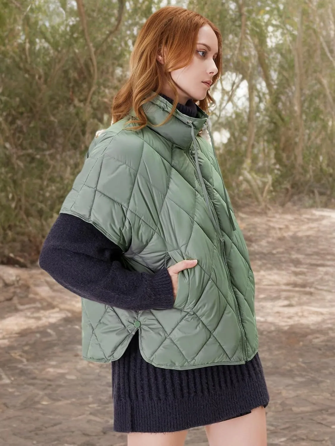 Women's Puffer Vest Short Sleeves Lightweight Outerwear Vests Quilted Jacket Coat with Pockets