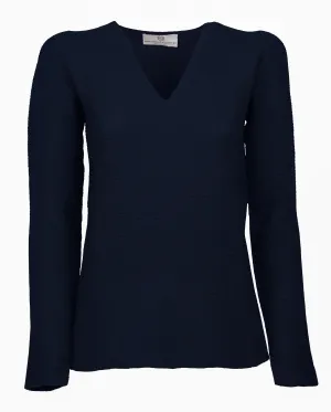 Women's Pure Cashmere Links Stitch V-Neck Night Blue