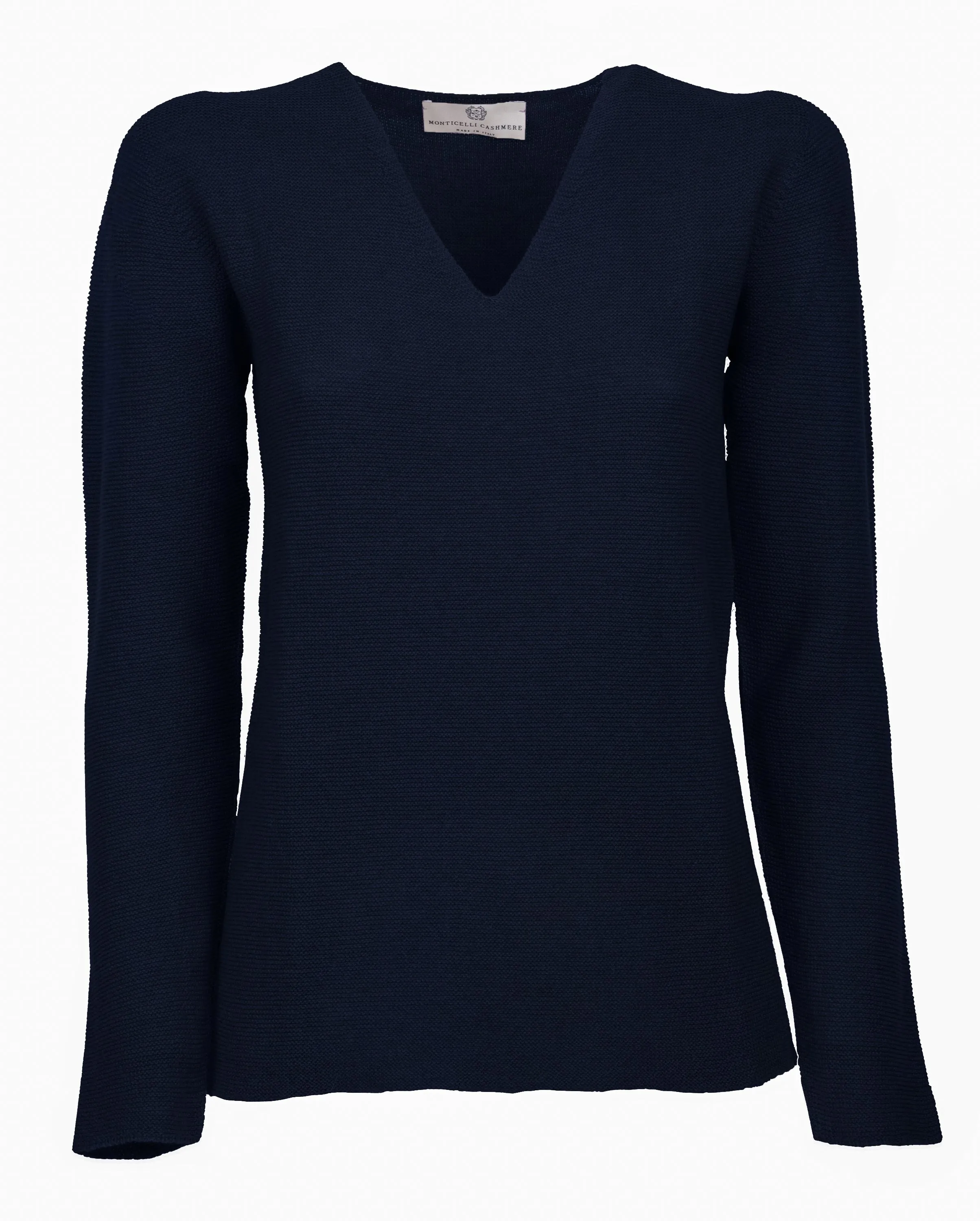 Women's Pure Cashmere Links Stitch V-Neck Night Blue