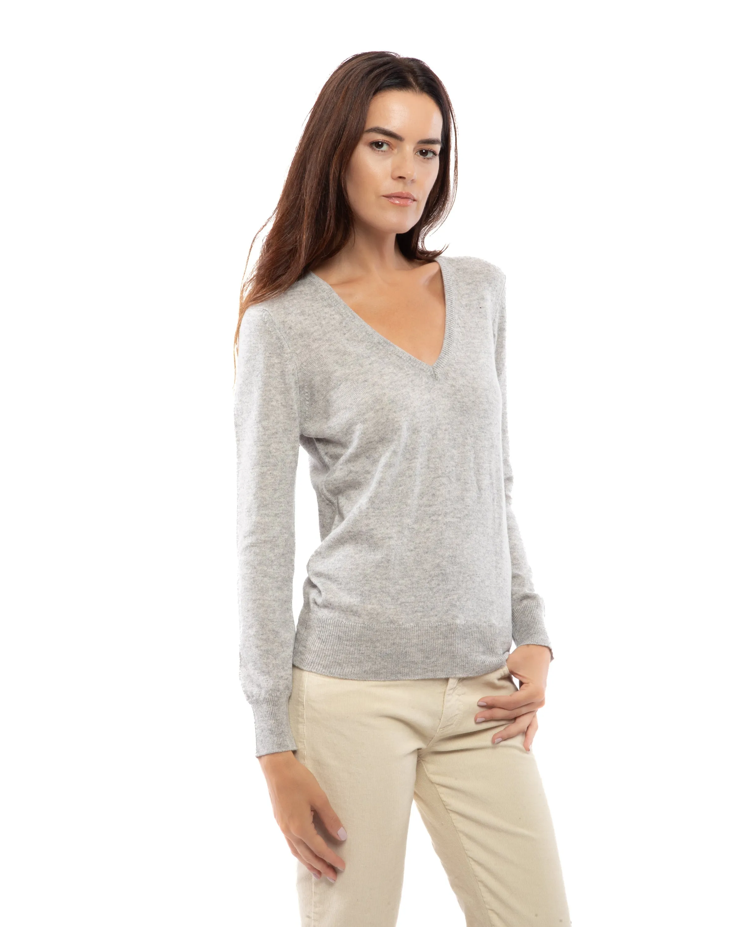 Women's Pure Cashmere V-Neck Sweater Off White