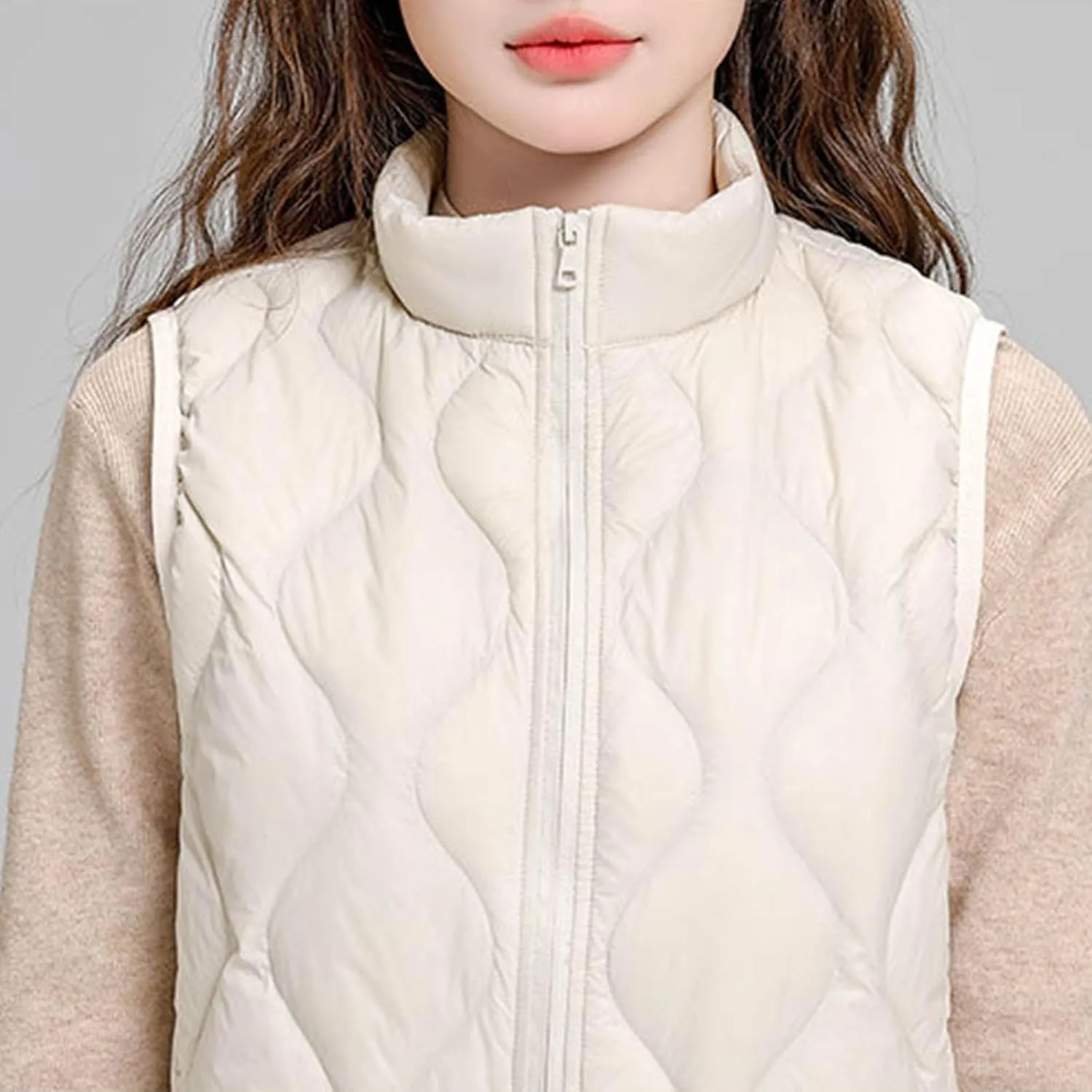 Womens Quilted Vest Lightweight Puffer Jackets Casual Stand Collar Coats Winter Warm Gilet Down Coat with Pockets