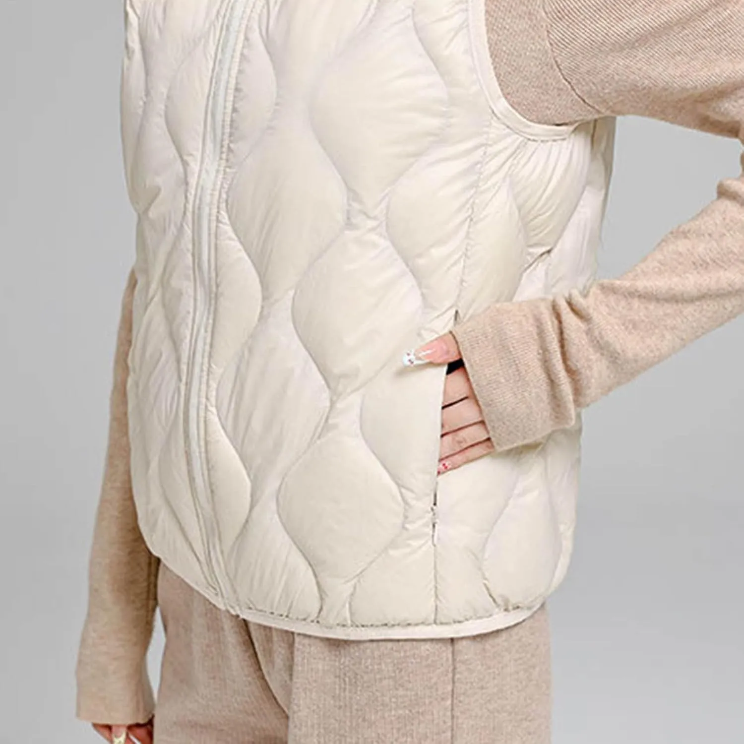 Womens Quilted Vest Lightweight Puffer Jackets Casual Stand Collar Coats Winter Warm Gilet Down Coat with Pockets