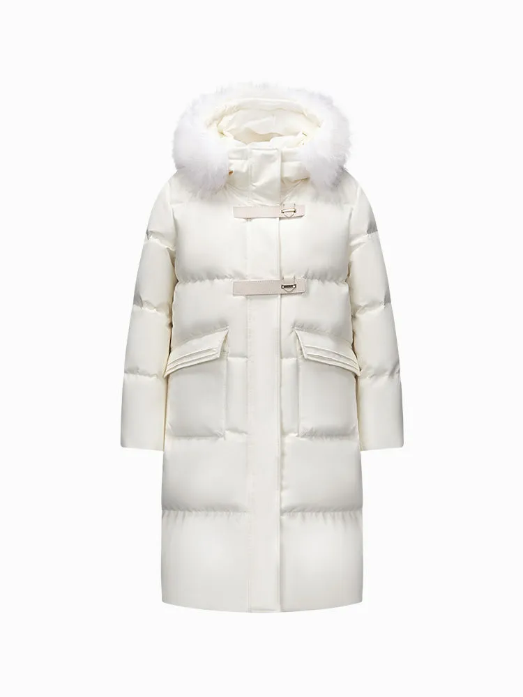 Women's red long thick down jacket