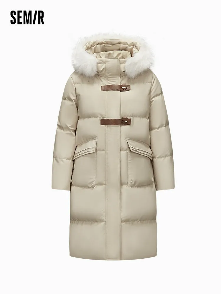 Women's red long thick down jacket